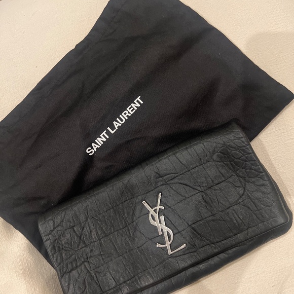 Yves Saint Laurent West Hollywood Leather Croc Embossed Clutch Bag YSL - Picture 3 of 7